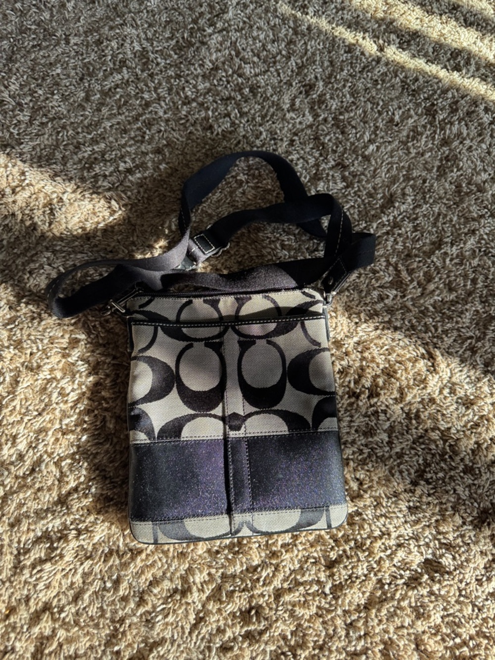 Coach Black and Beige Signature Crossbody Bag